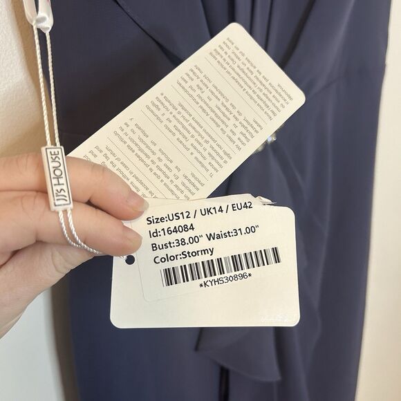 JJs House Sheath Chiffon Dress Stormy Blue Jeweled 192772 164084 NWT - Size 12 - Picture 9 of 16